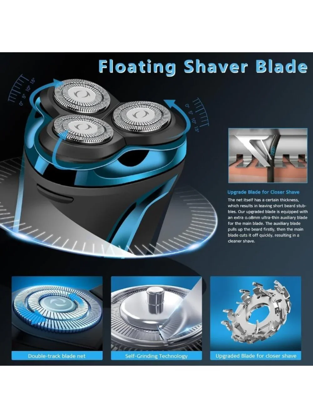 4D Floating Head Electric Razor for Men, Waterproof Rotary Shaver with LCD